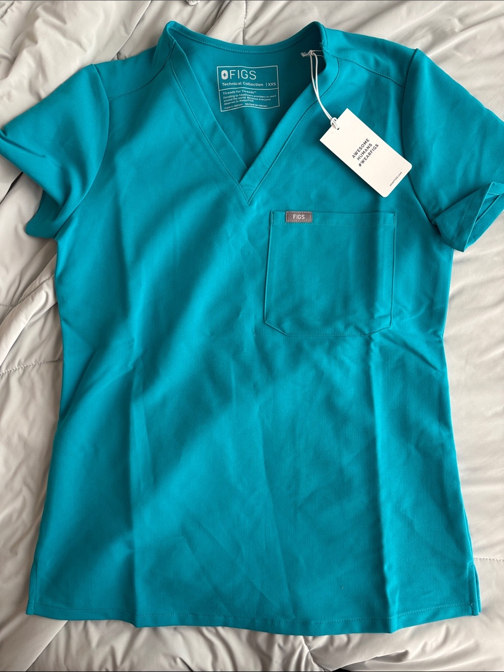 FIGS Teal V-Neck Scrub Top with Chest Pocket